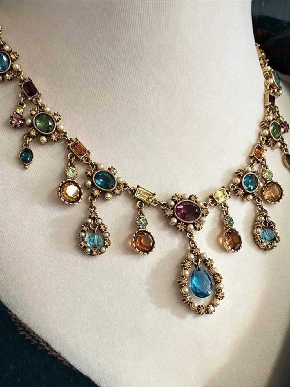 Multicolor Crystal Pearl Charm Statement Necklace